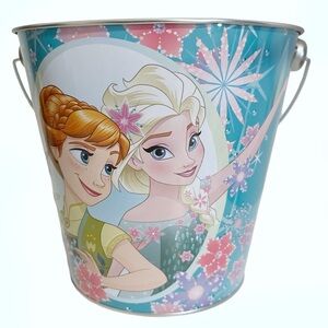 New Disney Frozen Anna Elsa Floral Easter Halloween Metal Tin Candy Bucket 13”